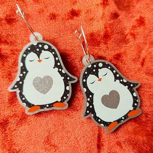 Penguin silver glitter acrylic earrings