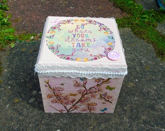 Keepsake box, wooden box, decoupaged box, decorated box, hand painted box, jewellery box, handmade wooden box, small storage box