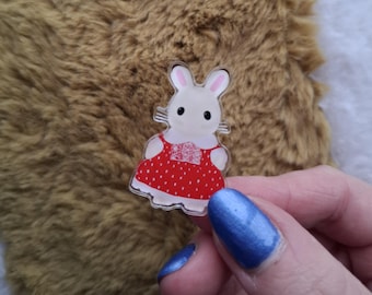 Rabbit critter Sylvanian inspired pin badge