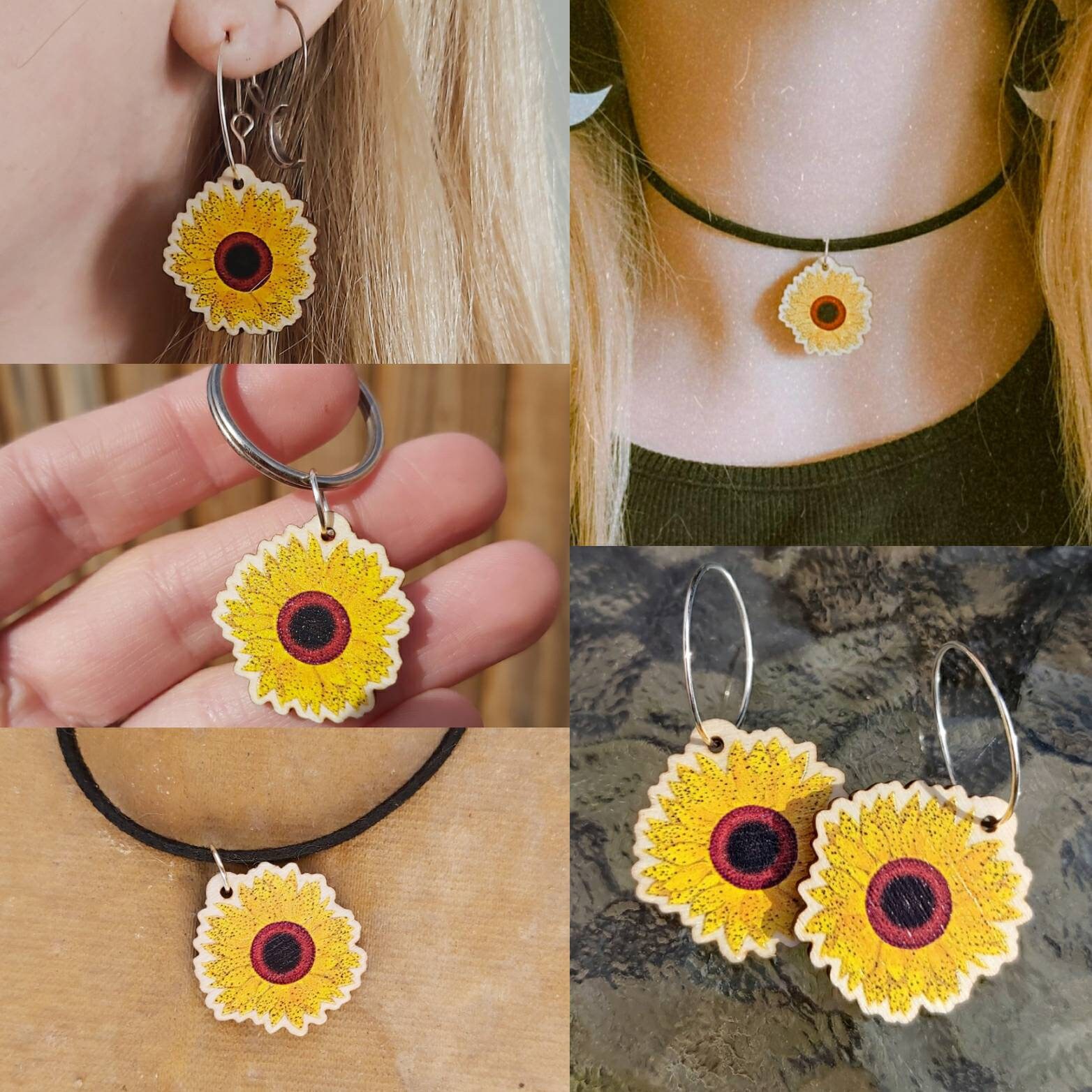 Sunflower Choker Necklace Earrings 