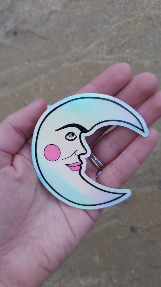 NEW Mini 1.25 Holographic Moon Stickers everything Will Be Ok Cute Mental  Health Water Bottle Stickers, Waterproof Laptop Stickers 