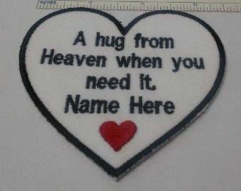 Memory patch, heart, hug from Heaven, embroidered, personalized, sew-on, bears, pillows, quilt