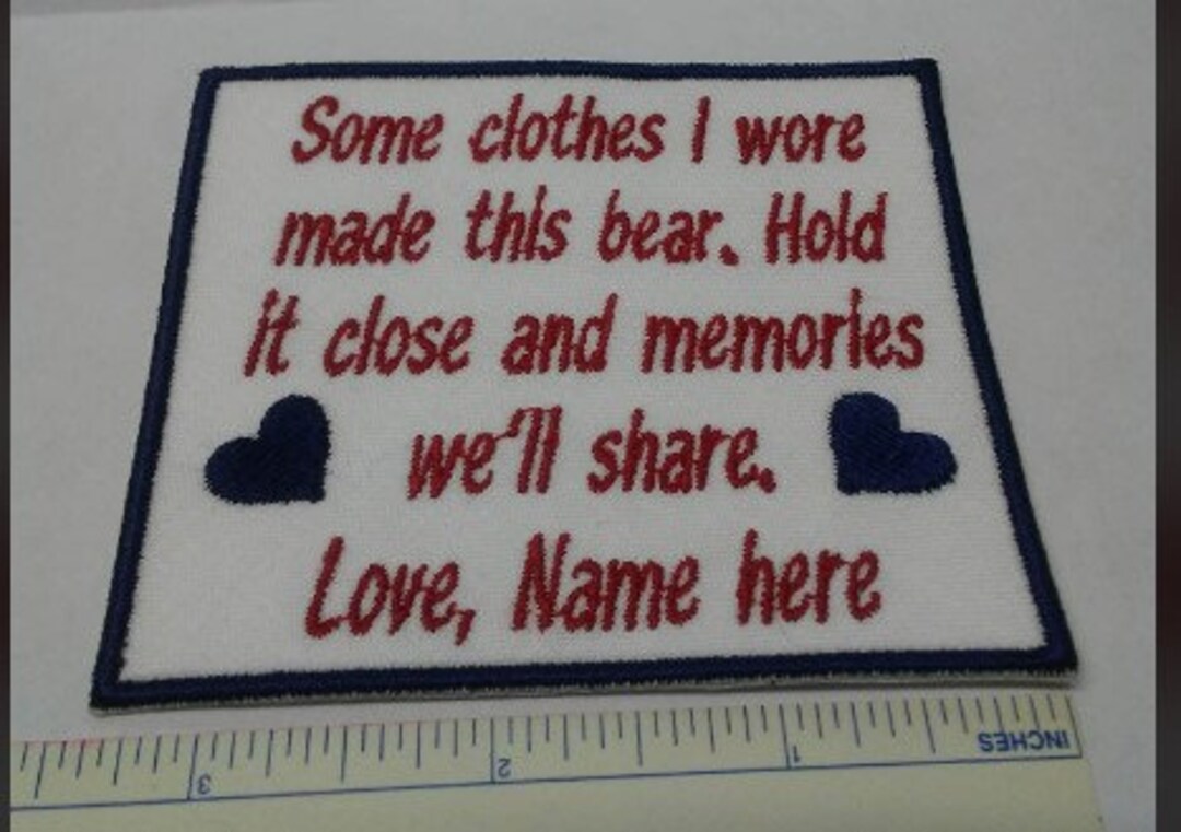 Memory Patch, Bear, Personalized, Embroidered, Sew-on, Hearts, Square ...