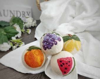 Dryer ball set, XL wool laundry balls, felted wool balls, gifts for her, non scented, laundry softener, Handmade, fruit bowl