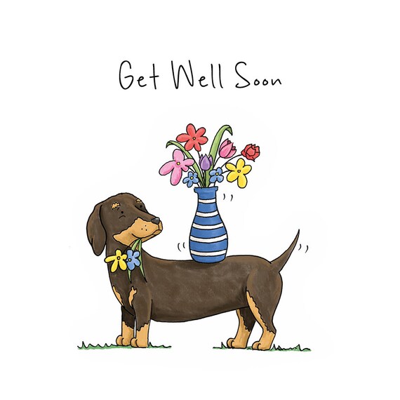 Get Well Soon, Dachshund Dog Greetings Card | stickhealthcare.co.uk