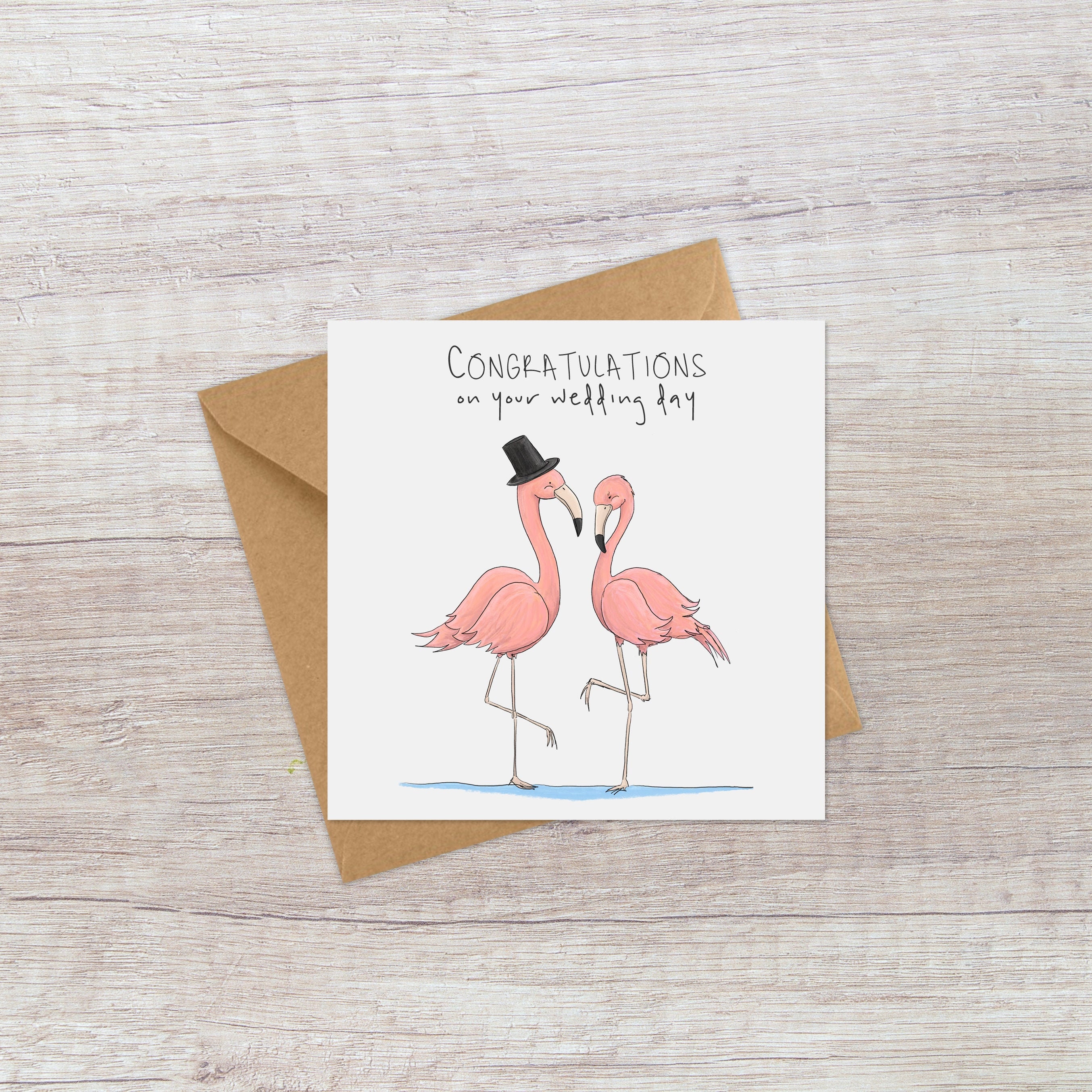 Flamingo wedding card Congratulations cute flamingos Etsy