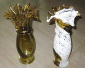 Vintage Hand Blown Glass Vases, Pair of Vases, Brown and White Vase, Glass Vase