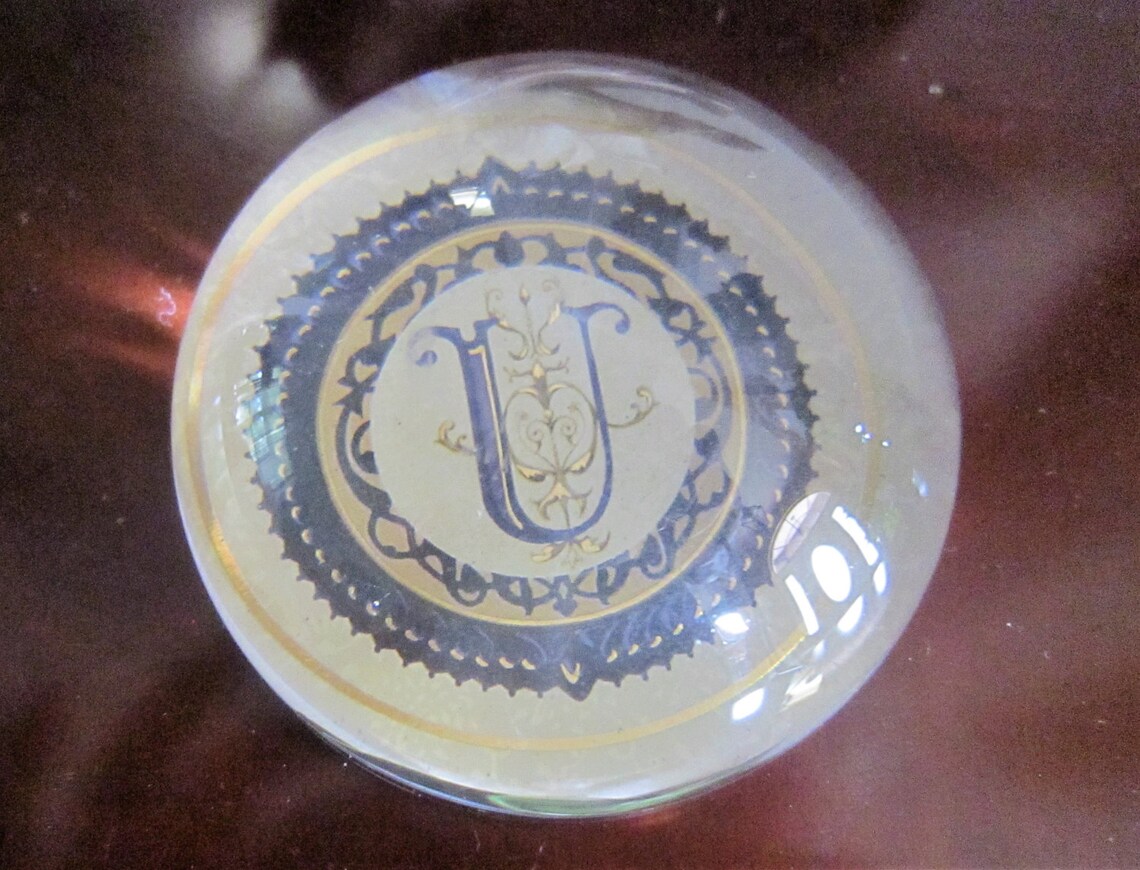 Vintage Crystal Paperweight Monogram Glass Paperweight the Etsy