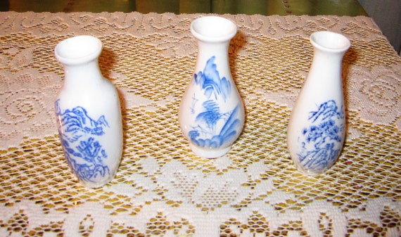 Miniature Vases 3 Vintage Miniature 4 Vases Blue Etsy