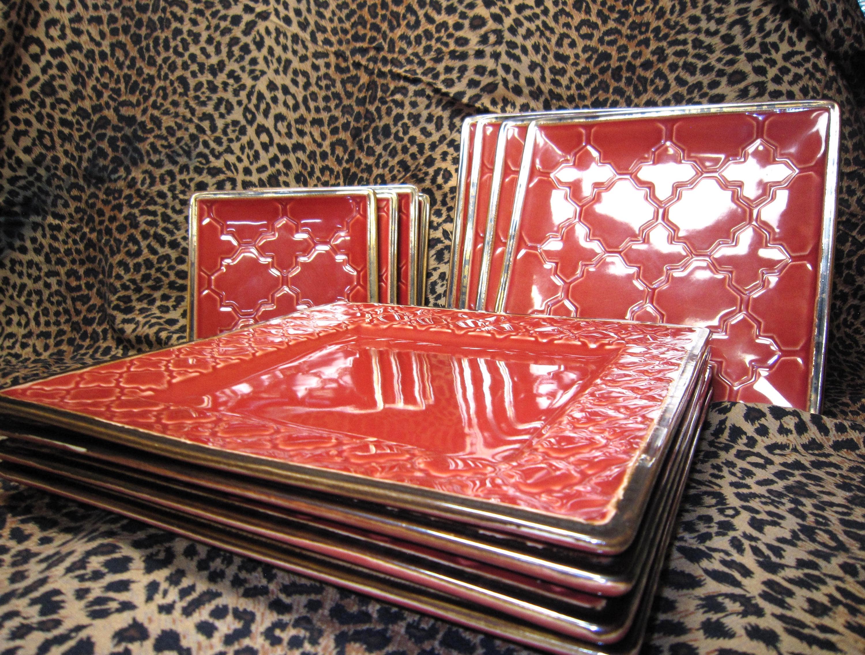 Red Square Dinner Plate Dishes - Etsy