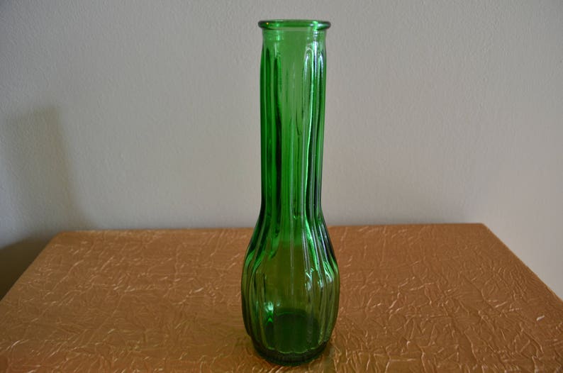 Green Glass Fluted Bud Vase Made By Hoosier Glass Etsy