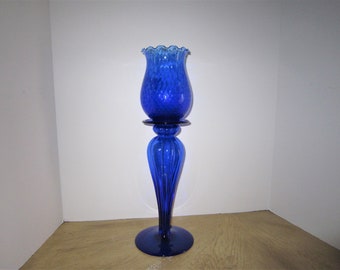 Vintage 17” Tall Cobalt Blue Candle Holders, Hand Blown Glass Candlesticks, Wedding Candle Holders,