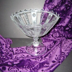 Pressed Glass Serving Candy Dish, Etched Clear Glass Pedestal Bowl, Fruit Dish, Vintage Centerpiece