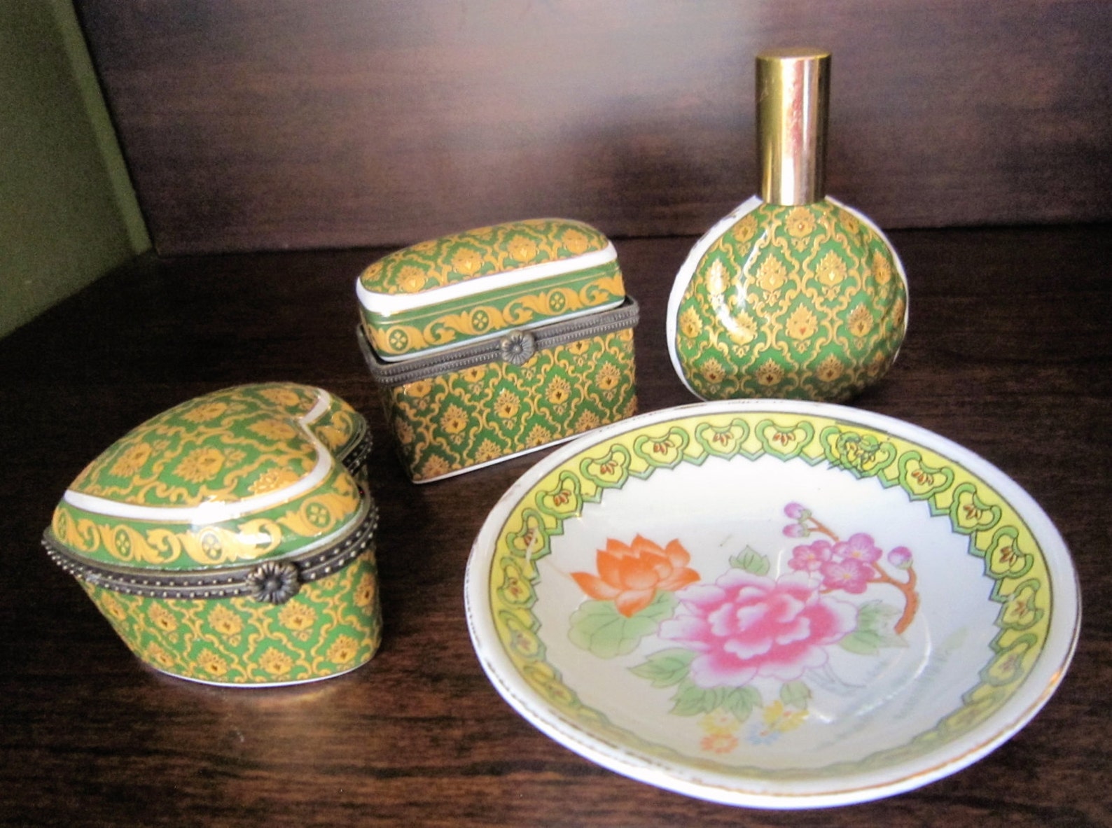 Vintage Porcelain Vanity Set Perfume Bottle Heart Shaped Etsy