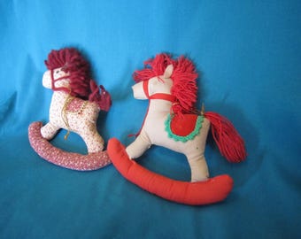 Quilted Rocking Horse Ornaments, Fabric Rocking Horse Ornaments, Christmas Decor, Set of 2