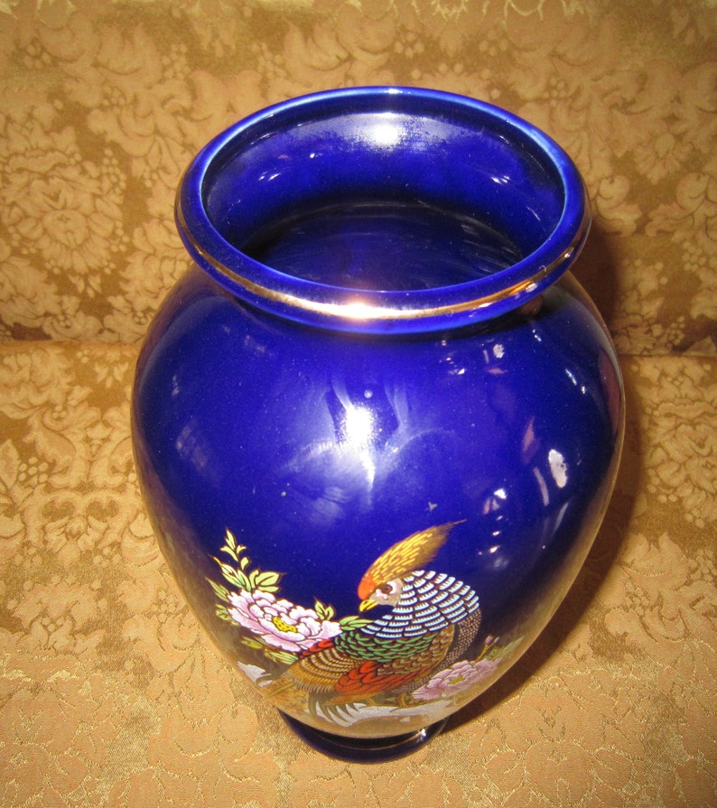 Japan Vase Cobalt Peacock Vase Cobalt Blue Vase Ceramic Etsy