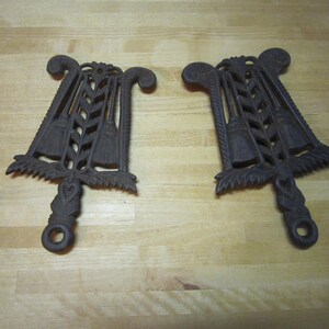 Vintage Cast Iron Trivet, Victorian Trivet, Tassles and Heart Design, Rectangular Trivet