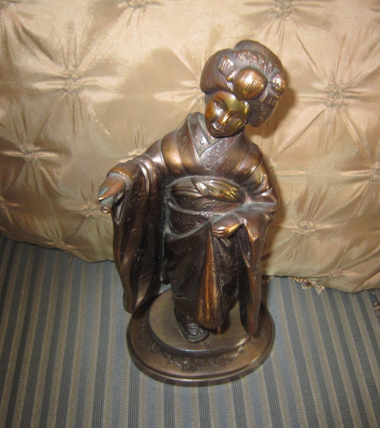 Vintage Bronze Japanese Geisha Figurine, Asian Art, Bronze