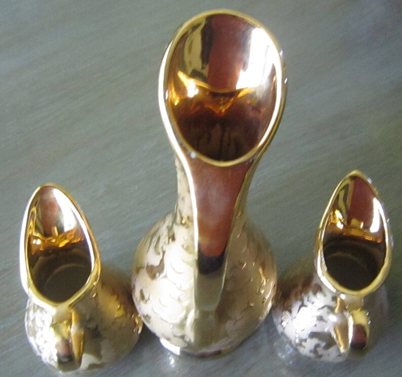 Vintage Pitcher Kingwood Ceramics Weeping Bright Gold Etsy