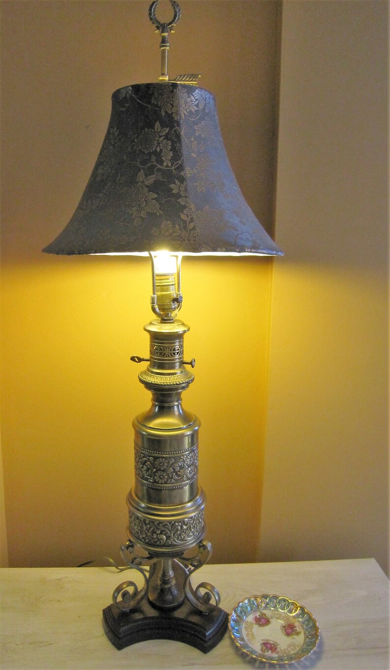 Brass Lamp Vintage Table With Original Shade
