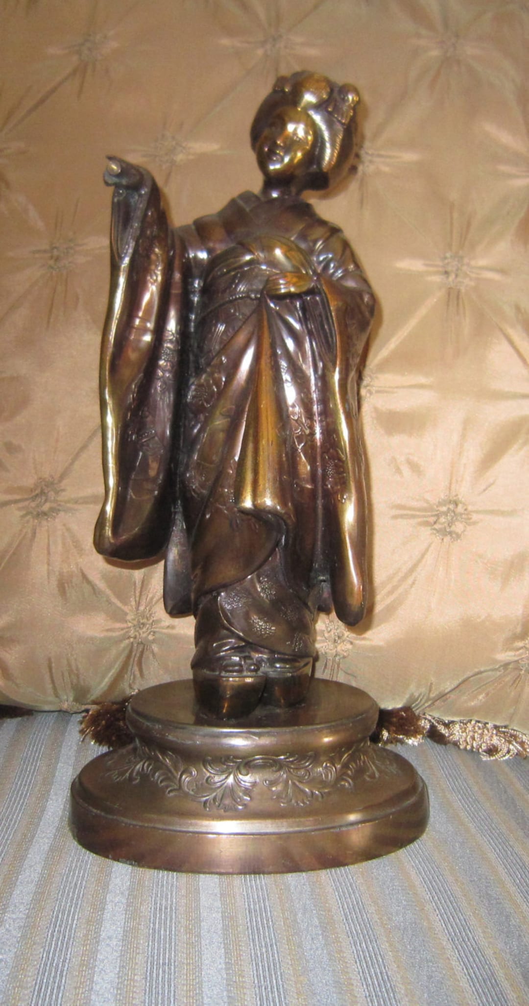 Vintage Bronze Japanese Geisha Figurine, Asian Art, Bronze