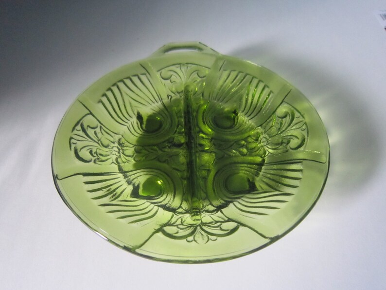 Candy Dish Green Depression Glass Divided Candy Dish Etsy