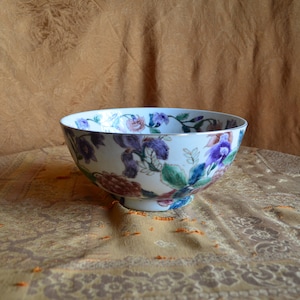Vintage Decorative Floral Bowl, Colorful Floral Bowl, Glaze, Home Decor, Ceramic, Decor Only, Purple, Green, Pink