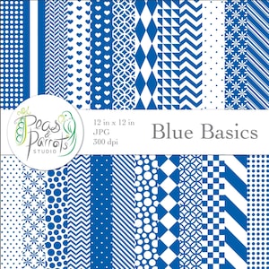 Blue Basics, Digital Paper Pack, Scrapbook paper, patterns, basic, Scrap booking, cute paper, printable background, 24 JPEG, 300dpi, PP-003