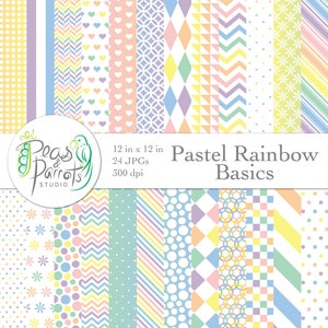 Pastel Rainbow Basics, Digital Paper Pack, Scrapbook paper, patterns, Scrap booking, cute, printable background, 24 JPEG, 300dpi, PP-012