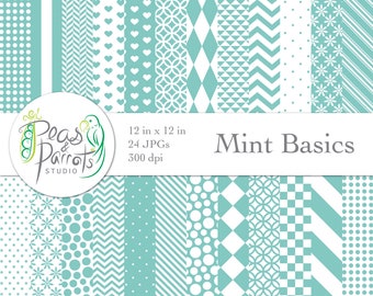 Mint Basics, Digital Paper Pack, Scrapbook paper, patterns, Scrap booking, cute paper, printable background, 24 JPEG, 300dpi, PP-013