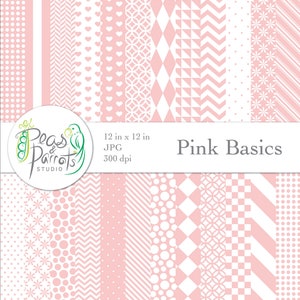 Pink Basics, Digital Paper Pack, Scrapbook paper, patterns, basic, Scrap booking, cute paper, printable background, 24 JPEG, 300dpi, PP-009