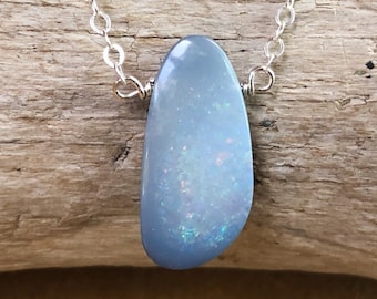 Large Opal Pendant Necklace - Natural Opal Doublet Necklace - Libra Zodiac - Genuine Opal Jewelry - October Birthstone Necklace - Real Opal