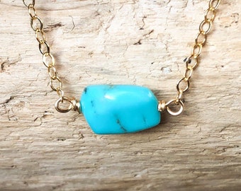 Turquoise Bar Necklace - December Birthstone - Raw Stone Necklace - Turquoise Jewelry - December Gift for Her - Sagittarius Necklace