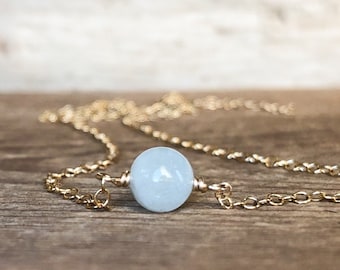 Aquamarine Choker Necklace - March Birthstone Necklace - Birthstone Jewelry - Throat Chakra Crystal Necklace - Dainty Choker