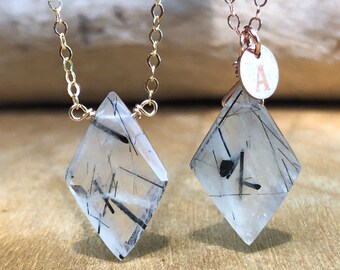 Black Tourmaline Necklace - Personalized Tourmalinated Quartz Necklace -  Protection Necklace - October Birthstone Jewelry - Libra Zodiac