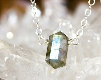 Dainty Labradorite Necklace - Labradorite Pendant - Labradorite Jewelry - Crystal Necklace for Her - Wife Gift for Her - Feldspar Necklace