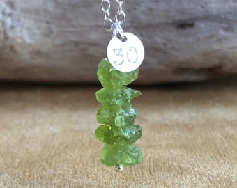 Raw Peridot Crystal Bar Necklace - August Birthstone Necklace - Peridot Jewelry - Leo Necklace - Heart Chakra Necklace - Gift for Her