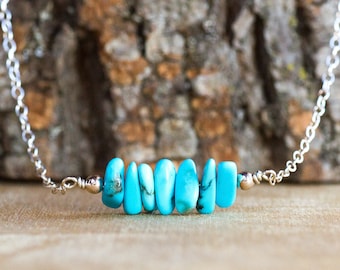 Real Turquoise Bar Necklace - Raw Stone Necklace - Turqoiuse Jewelry - December Birthstone Gift for Her - Healing Crystal Jewelry