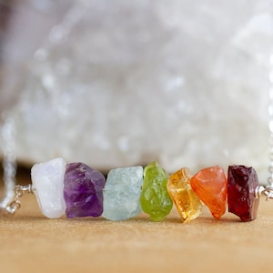7 Chakra Necklace - Rainbow Necklace - Yoga Gift -  Chakra Balancing - Necklace for Women - Seven Chakras - Raw Crystal Necklace