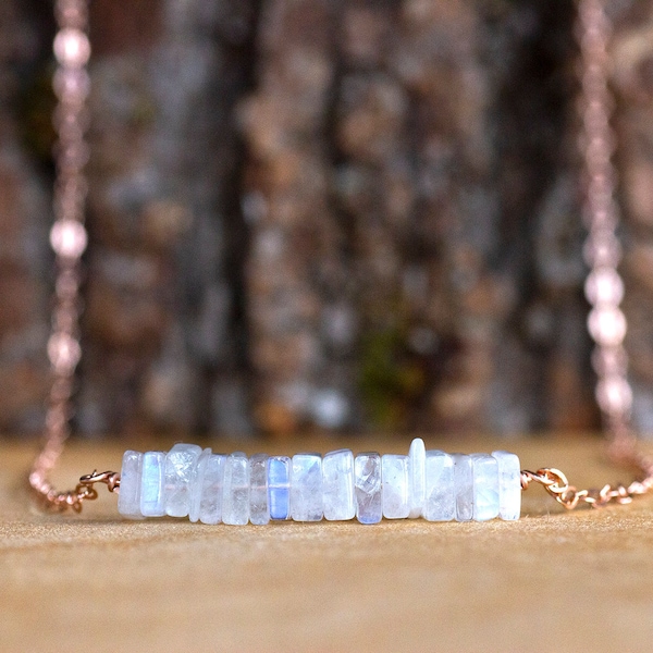 Moonstone Bar Necklace - June Birthstone Necklace - June Birthstone Jewelry - Rainbow Moonstone - Healing Crystal Neckalce - Gift for Her