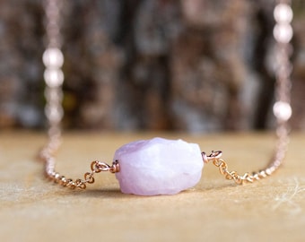 Kunzite Jewelry Chakra Jewelry KUNZITE NECKLACE Gift for Mom Raw Kunzite Stone Necklace Crystal Healing Necklace Silver or Gold