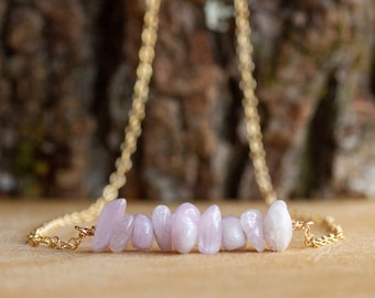 Raw Kunzite Necklace - Raw Stone Necklace - Kunzite Pendant - Kunzite Jewelry - Crystal Necklace - Heart Charka