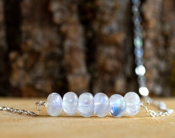 Moonstone Bar Necklace - June Birthstone Necklace - June Birthstone Jewelry - Rainbow Moonstone - Healing Crystal Neckalce - Gift for Her