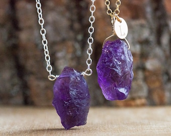 Raw Amethyst Crystal Necklace  - Amethyst Pendant Necklace -  Aquarius Necklace - February Birthstone Necklace for Her - Gift for Aquarius