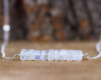 Raw Moonstone Necklace - White Stone Necklace - June Birthstone Necklace - June Jewelry - Rainbow Moonstone - Gemini Gift for Her