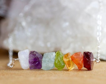 7 Chakra Necklace - Rainbow Necklace - Yoga Gift -  Chakra Balancing - Necklace for Women - Seven Chakras - Raw Crystal Necklace