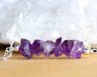 Raw Amethyst Necklace - Raw Crystal Necklace - February Birthstone Jewelry - Aquarius Zodiac - Reiki Healing Stones -