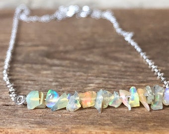 Raw Opal Necklace - Raw Stone Necklace - October Birthstone Necklace - Libra Gift - Libra Birthday - Raw Stone Necklace