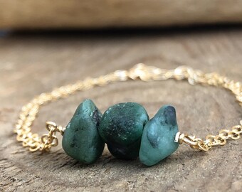Raw Emerald Bracelet - Emerald Jewelry - Raw Stone Bracelet - Emerald Bracelet - May Birthstone - May Birthday Gift for Her