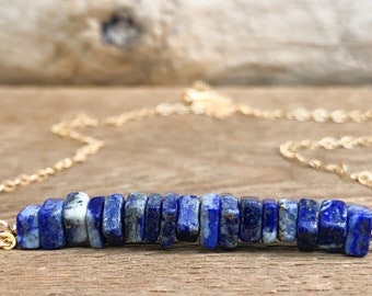 Raw Lapis Lazuli Bar Necklace - Raw Stone Necklace  - September Birthday Gift for Her - Lapis Lazuli Jewelry - September Birthstone Necklace
